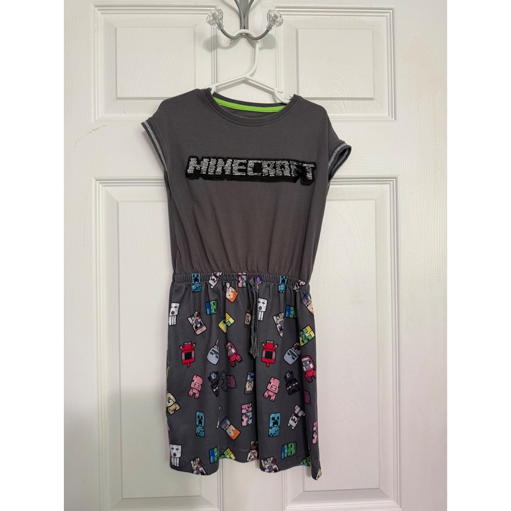 Minecraft Mojang Jinx Girls Grey Flip Sequin Character Print Dress Size 7